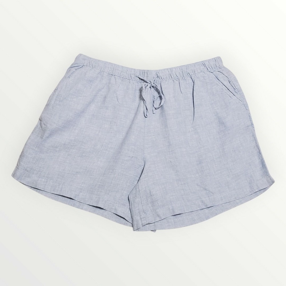 Tahari 100% Linen Shorts Womens 2X Chambray Blue Drawstring Waist‎ Plus Size